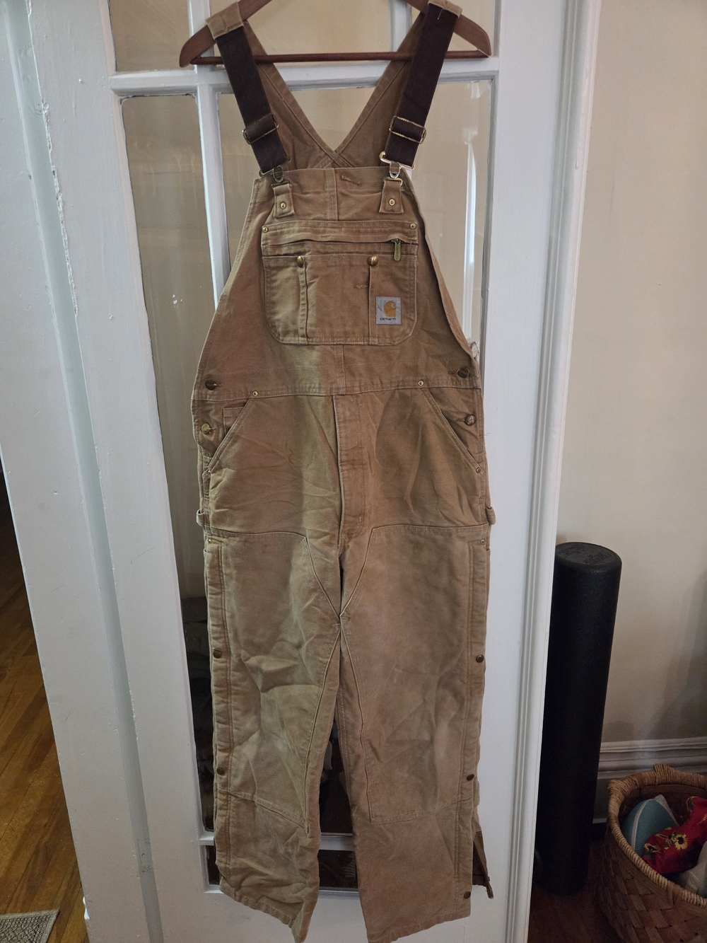 Carhartt R41 BRN Bib Overalls Brown Duck Quilt Lined Double Front Cordura 38×32